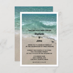 Budget Beach Teal Sandy Ocean Destination Wedding Invitation