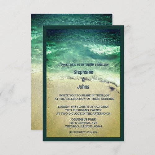 Budget Beach Teal Turquoise Green Artsy Wedding Invitation