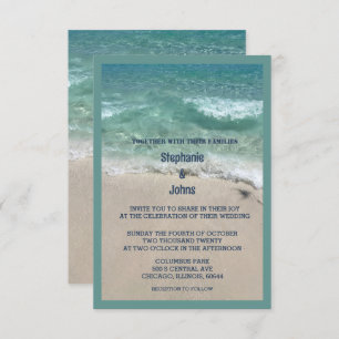 Budget Beach Teal Turquoise Sandy Ocean Wedding Invitation
