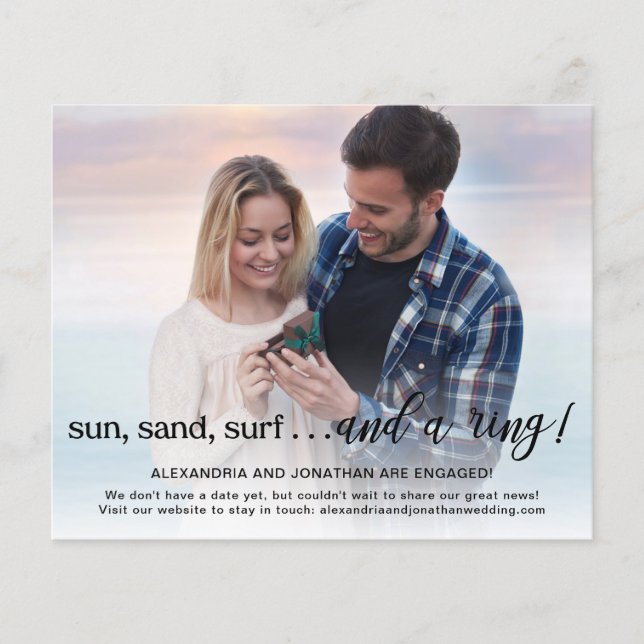 Budget Beach Theme Engagement Announcement Photo (Front)