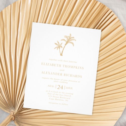 Budget Beach Tropical Palm Beige Wedding Invite Flyer