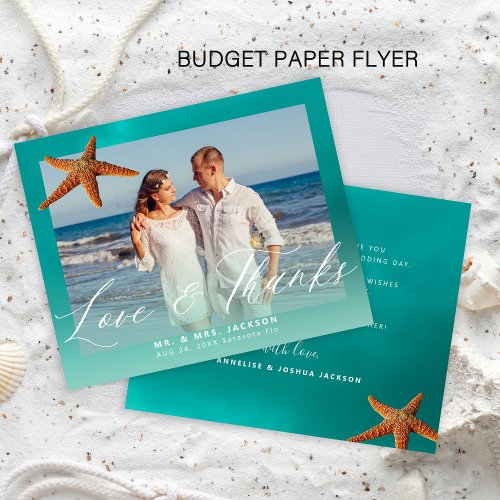 Budget beach wedding custom photo thank you flyer