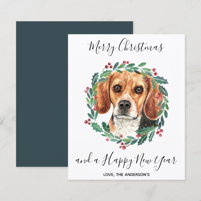 Budget Beagle Dog Merry Christmas Holiday Card (Front/Back)