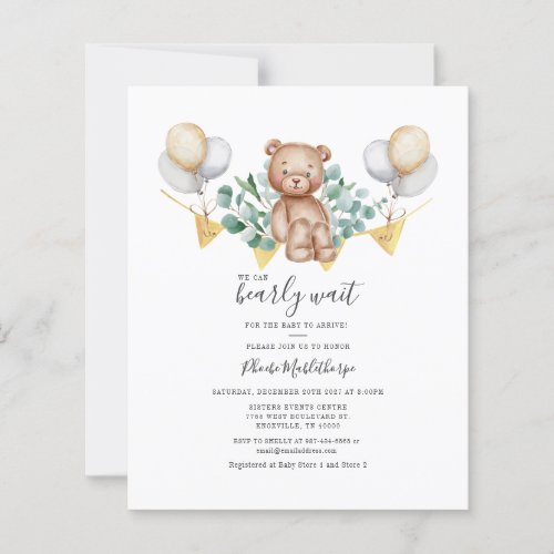 Budget Bear Baby Shower Eucalyptus Invitation