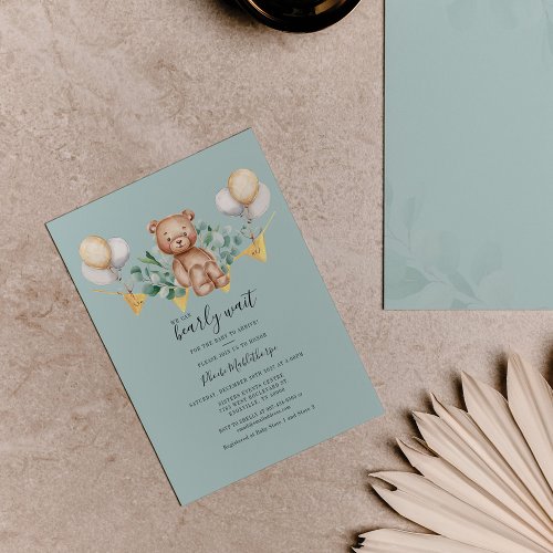 Budget Bear Baby Shower Eucalyptus Invitation