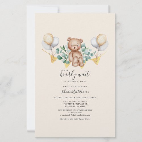 Budget Bear Baby Shower Eucalyptus Invitation Card