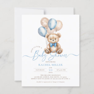 Budget Bear Balloons Blue Boy Baby Shower Invite