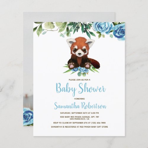 Budget Bear Blue Floral Boy Baby Shower Invitation