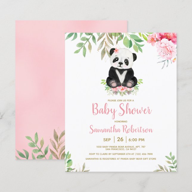 Budget Bear Blush Pink Baby Shower Invitation (Front/Back)