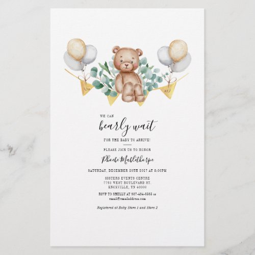 Budget Bear Eucalyptus Greenery Baby Shower Card