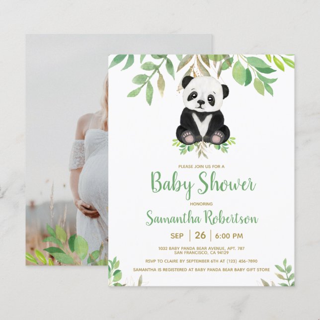 Budget Bear Greenery Baby Shower Invitation (Front/Back)