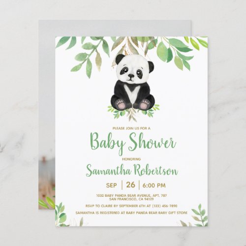 Budget Bear Greenery Baby Shower Invitation