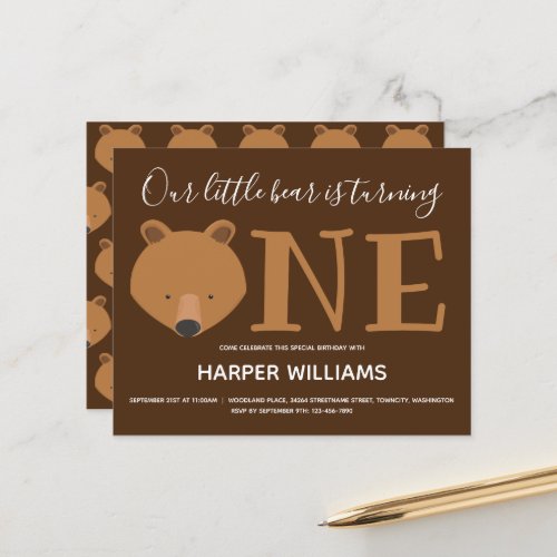 Budget Bear One Baby First Birthday Invitation