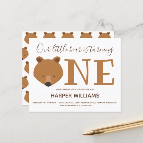 Budget Bear One Baby First Birthday Invitation