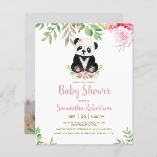 Budget Bear Rose Pink Baby Shower Photo Invitation