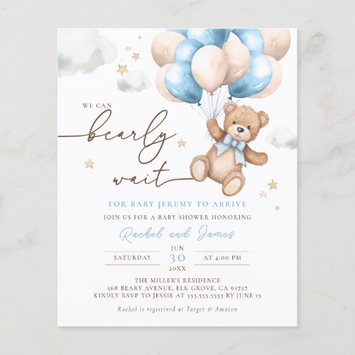 Budget Bear We Can Bearly Wait Baby Shower Invite