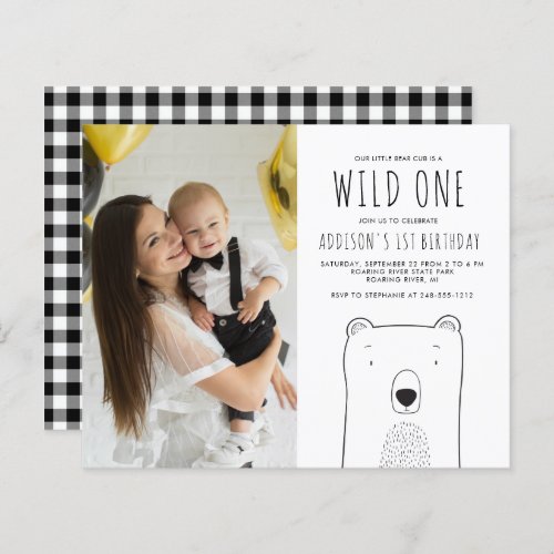 Budget Bear Wild One Photo 1st Birthday Invitation