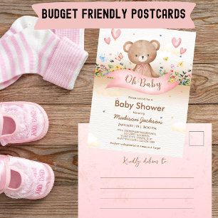 Budget Bear Wildflowers Girls Baby Shower Postcard
