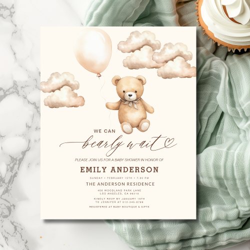 We Can Bearly Wait Neutral baby shower invitation