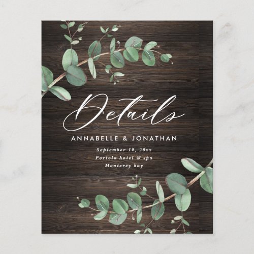 budget Beautiful eucalyptus wedding details RSVP Flyer