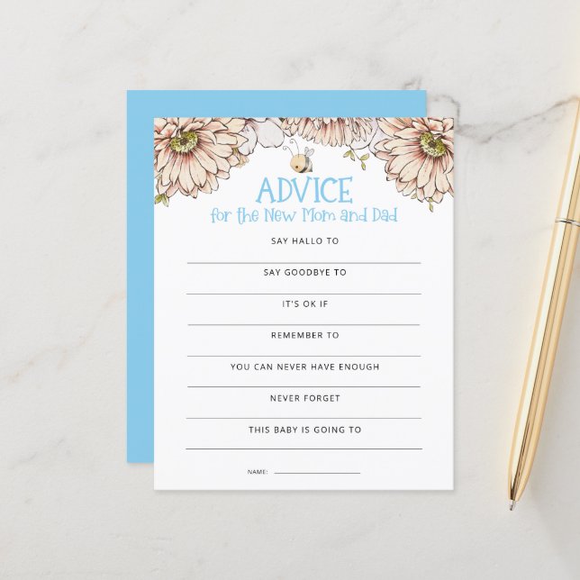 Budget Bee Advice Mom Dad Blue Baby Shower Game (Front/Back In Situ)