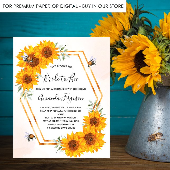 Budget Bee Bridal shower sunflowers invitation (Creator Uploaded)