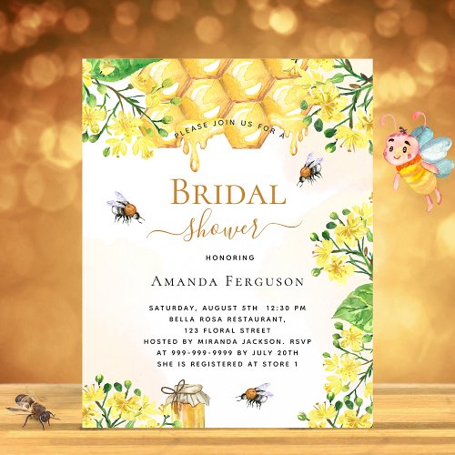 Budget Bee Bridal shower yellow florals invitation