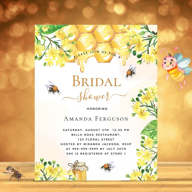 Budget Bee Bridal shower yellow florals invitation (Creator Uploaded)
