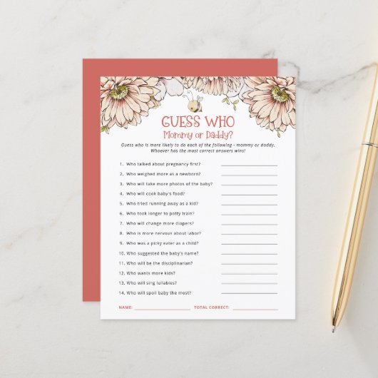 Budget Bee Guess Who Mom or Dad Baby Shower Game (Front/Back In Situ)