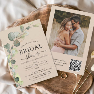 Budget Beige Bridal Shower QR Code Eucalyptus
