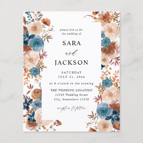 Budget Beige  Dusty Blue Floral Wedding Flyer