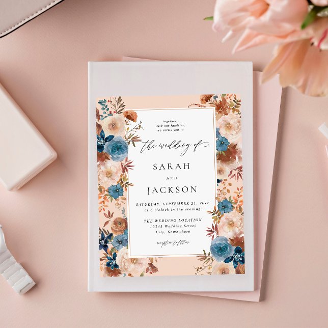 Budget Beige & Dusty Blue Floral Wedding S2 Flyer (Creator Uploaded)