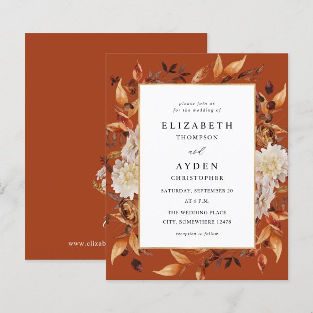 Budget Beige Fall Floral 2 Wedding - Rustic Orange (Front/Back)