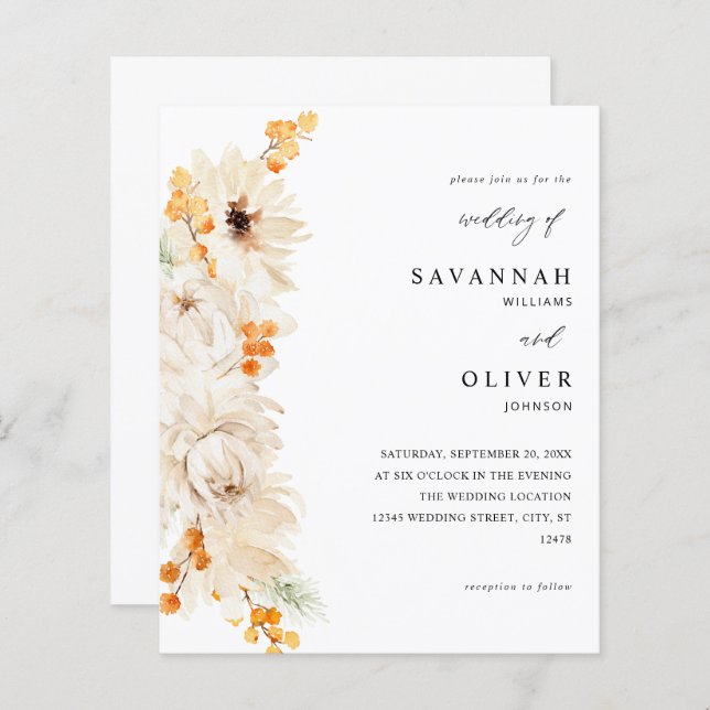 Budget Beige & Orange Floral Wedding (Front/Back)