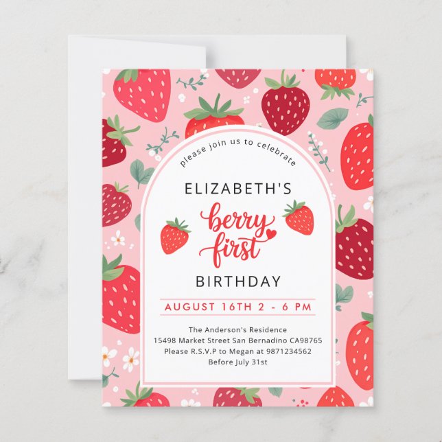 Budget Berry First 1st Birthday Photo Invite (Front)