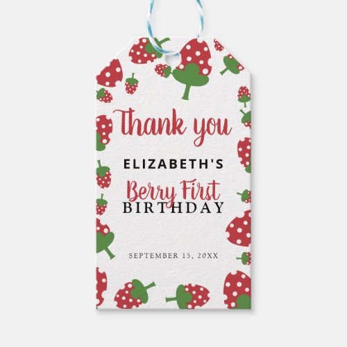 Budget Berry First Birthday Cute Strawberry Girl Gift Tags