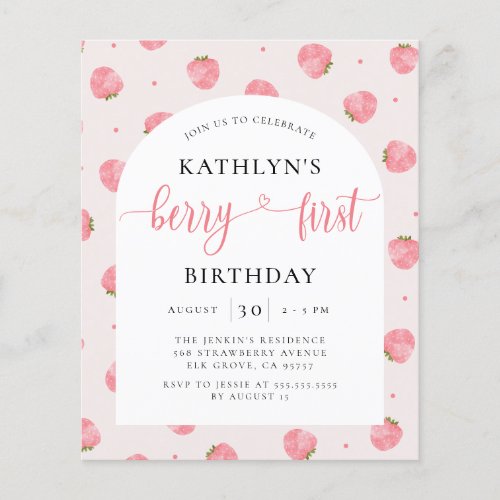 Budget Berry First Birthday Strawberry Invitation