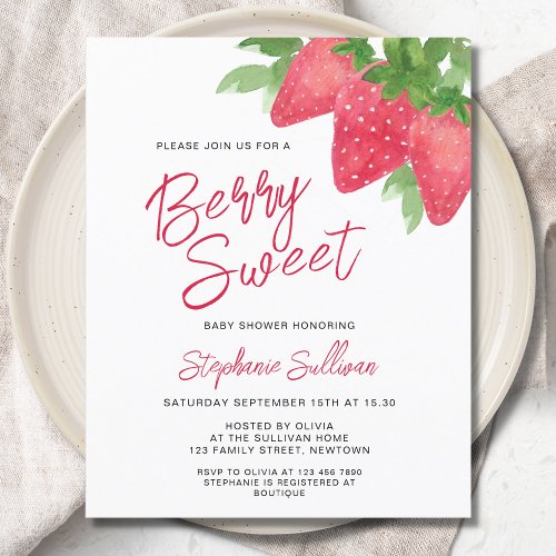 Budget Berry Sweet Strawberry Baby Shower Invite