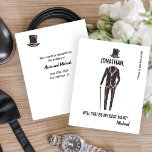 Budget Best Man Groomsman funny proposal card<br><div class="desc">Simple black and white groomsman,  best man or ring bearer funny request budget affordable card featuring a black suit silhouette carrying a cane and a topper.                  Easy to personalize on both sides!</div>