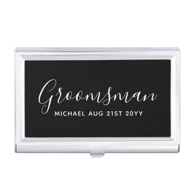 BUDGET Bestman Groomsman GIFTS Classic Black Business Card Case (Front)
