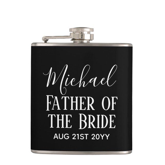 BUDGET Bestman Groomsmen Gifts Black White Flask (Front)