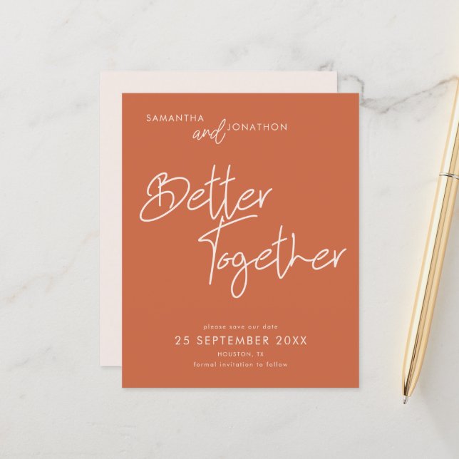 Budget Better Together Terracotta Save The Date (Front/Back In Situ)