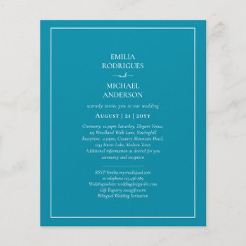 BUDGET Bilingual Bondi Blue Wedding Boda Invite Flyer