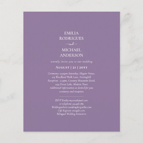 Budget Bilingual Purple Wedding Simple Invite Wedd Flyer