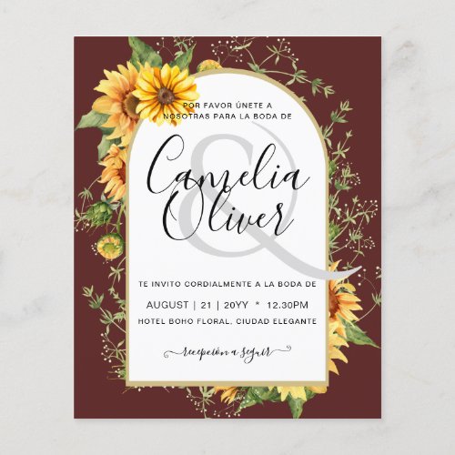 BUDGET Bilingual Sunflowers Spanish Wedding Boda Flyer