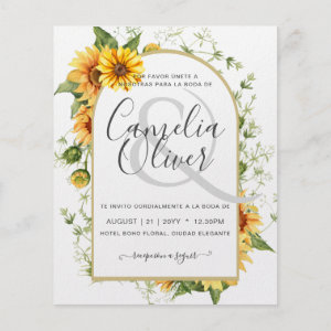 BUDGET Bilingual Sunflowers Spanish Wedding Boda Flyer