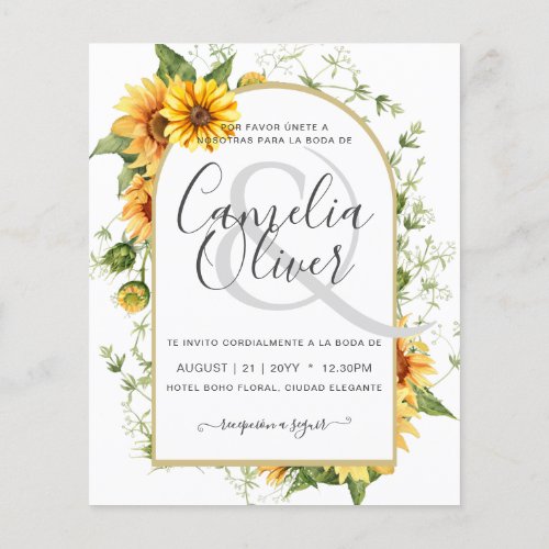 BUDGET Bilingual Sunflowers Spanish Wedding Boda Flyer