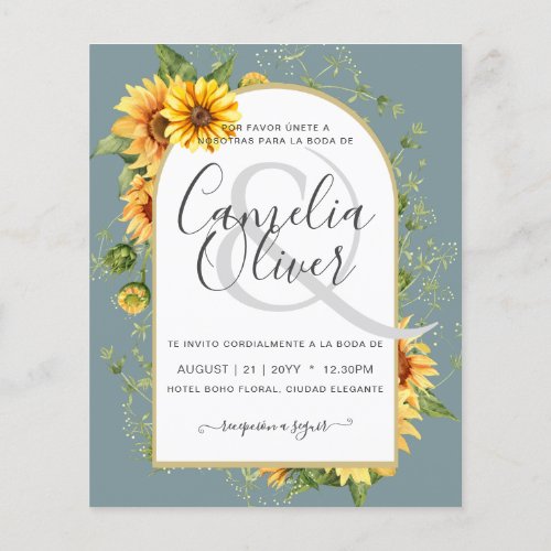 BUDGET Bilingual Sunflowers Spanish Wedding Boda Flyer