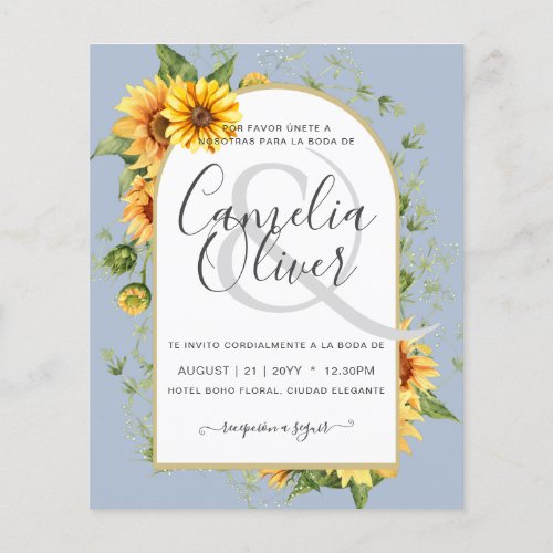 BUDGET Bilingual Sunflowers Spanish Wedding Boda Flyer