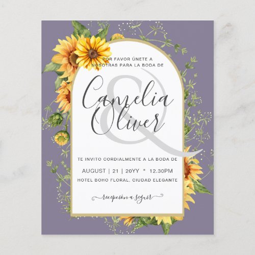 BUDGET Bilingual Sunflowers Spanish Wedding Boda Flyer